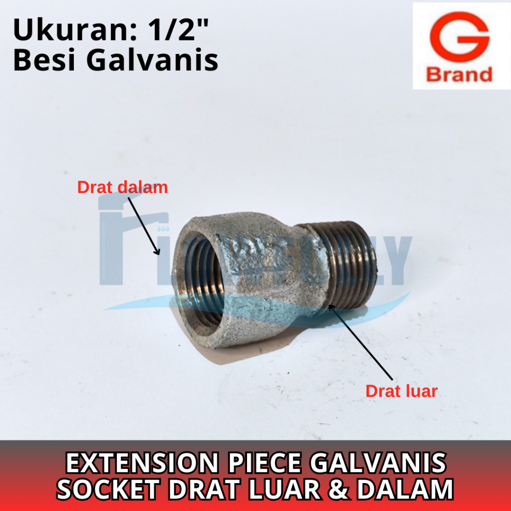 EXTENSION PIECE 1/2 INCH GALVANIS G BRAND GALUNGGUNG SOCKET DRAT LUAR DALAM BSPT NEPEL SOK 1/2 DIM