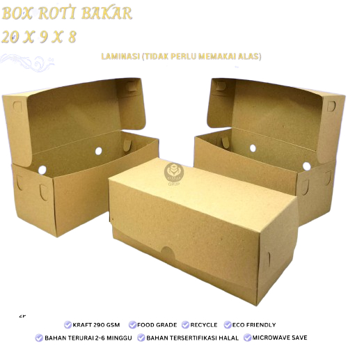 

(25 Pcs) Dus Box Roti Bakar | Ukuran 21x9,5x8cm | Full Laminasi | 290 GSM