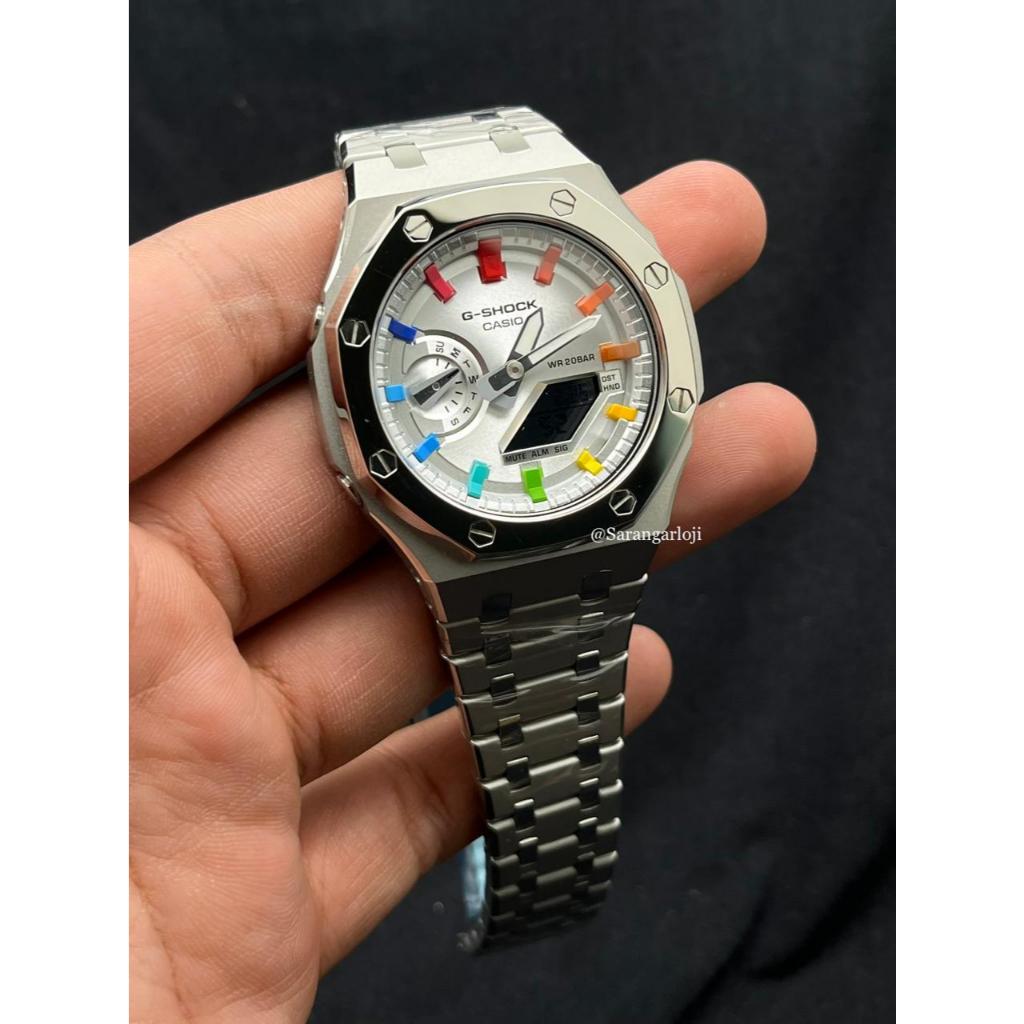 Casio G-Shock MOD GA-2100FF Mod Original Chrome Silver Rainbow