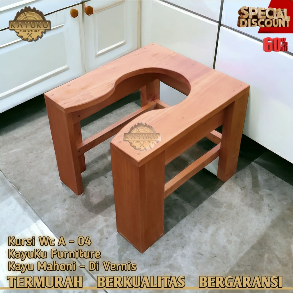 KayuKu Furniture Termurah kursi wc  Kursi jongkok wc  Model U A0-04 Kursi closet wc duduk kayu porta