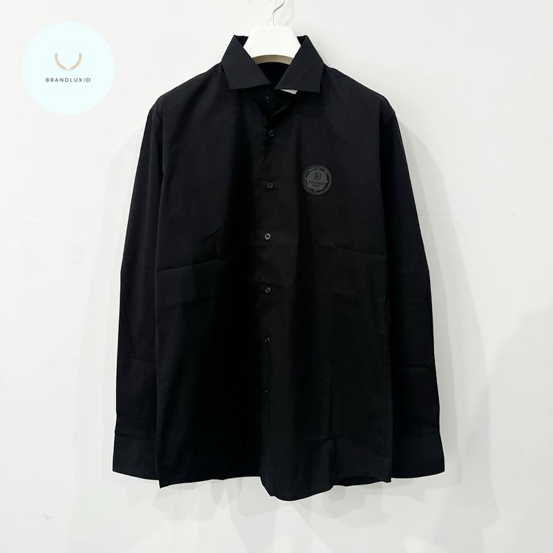 Balmain Long Sleeve Shirt Black blue round log
