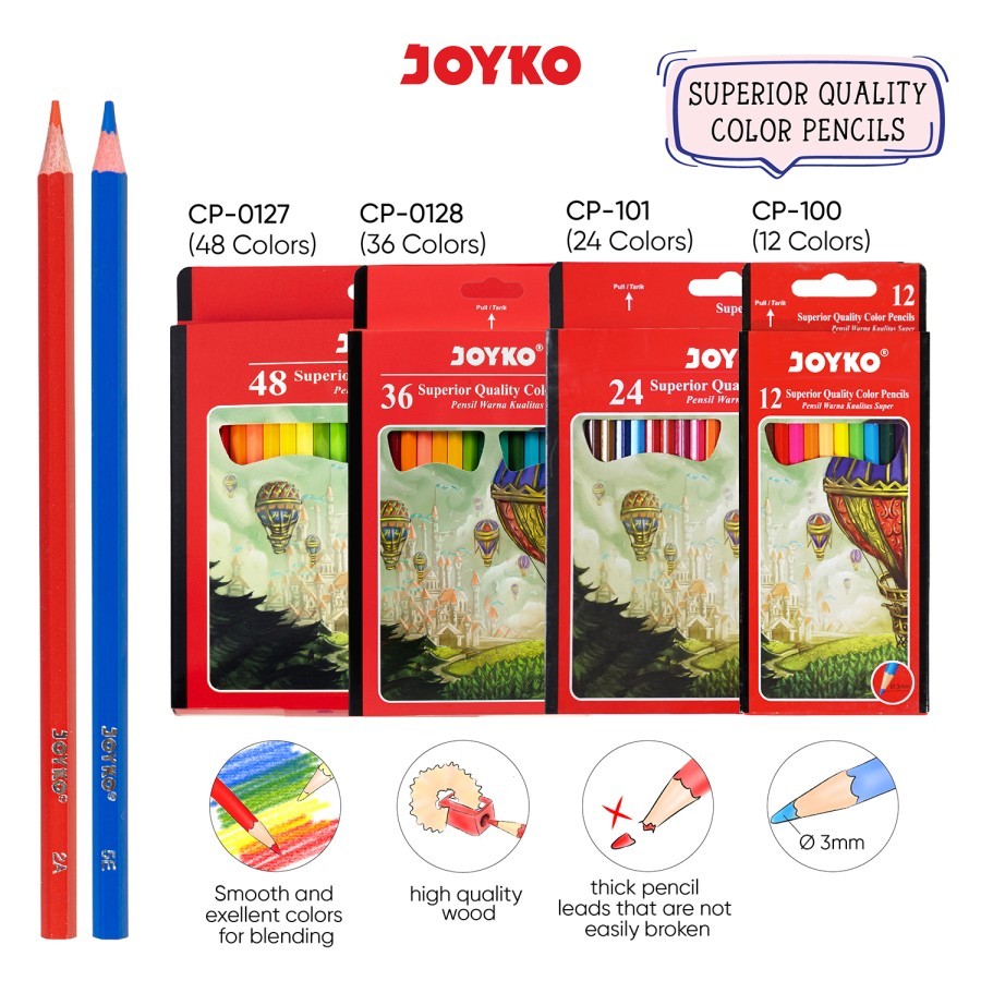 

Pensil Warna JOYKO CP-100 CP-101 CP-0128 CP-0127 Superior Quality Color Pencils