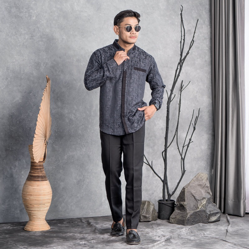 Kemeja koko muslim motif keren lengan panjang QAVI