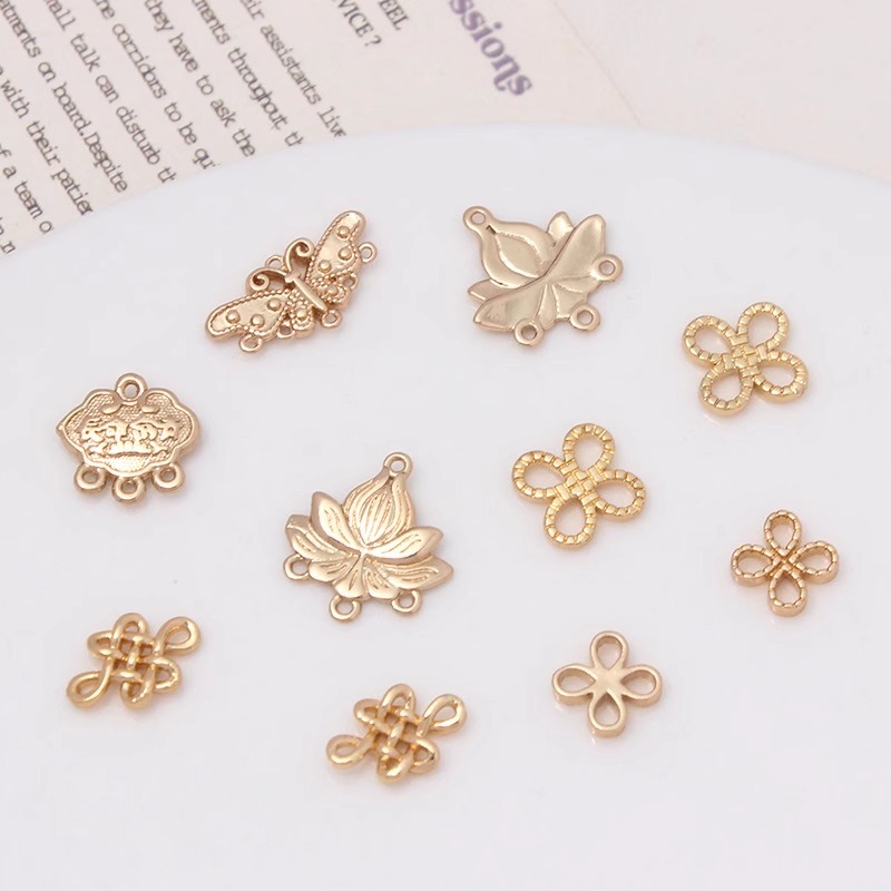 2pcs copper alloy gold-plated butterfly lotus double pendant diy handmade bracelet necklace earrings
