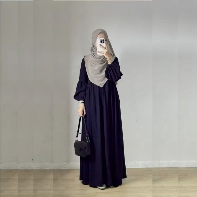 Hot Product Gamis Abaya Naura Lengan Balon Gamis Dress Remaja/Busui Gamis Lebaran/Kondangan Kekinian