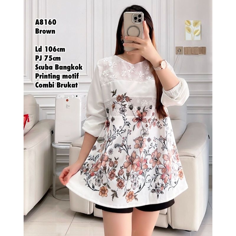A8160 blus scuba bangkok printing motif combi brukat