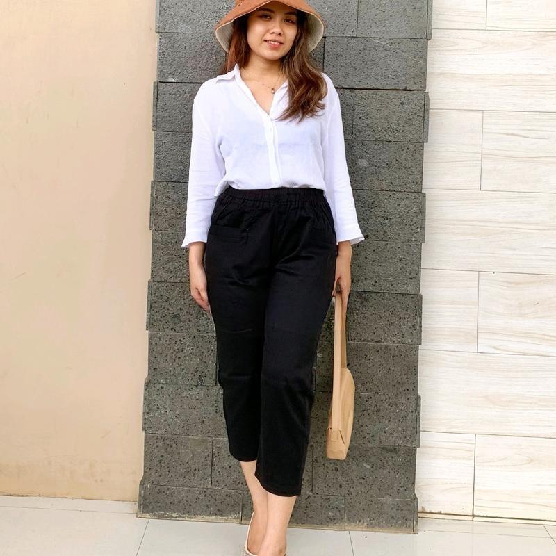 Celana 7/9 Wanita Katun Stretch Premium - Kulot Harian Kasual Korean Style Hitam