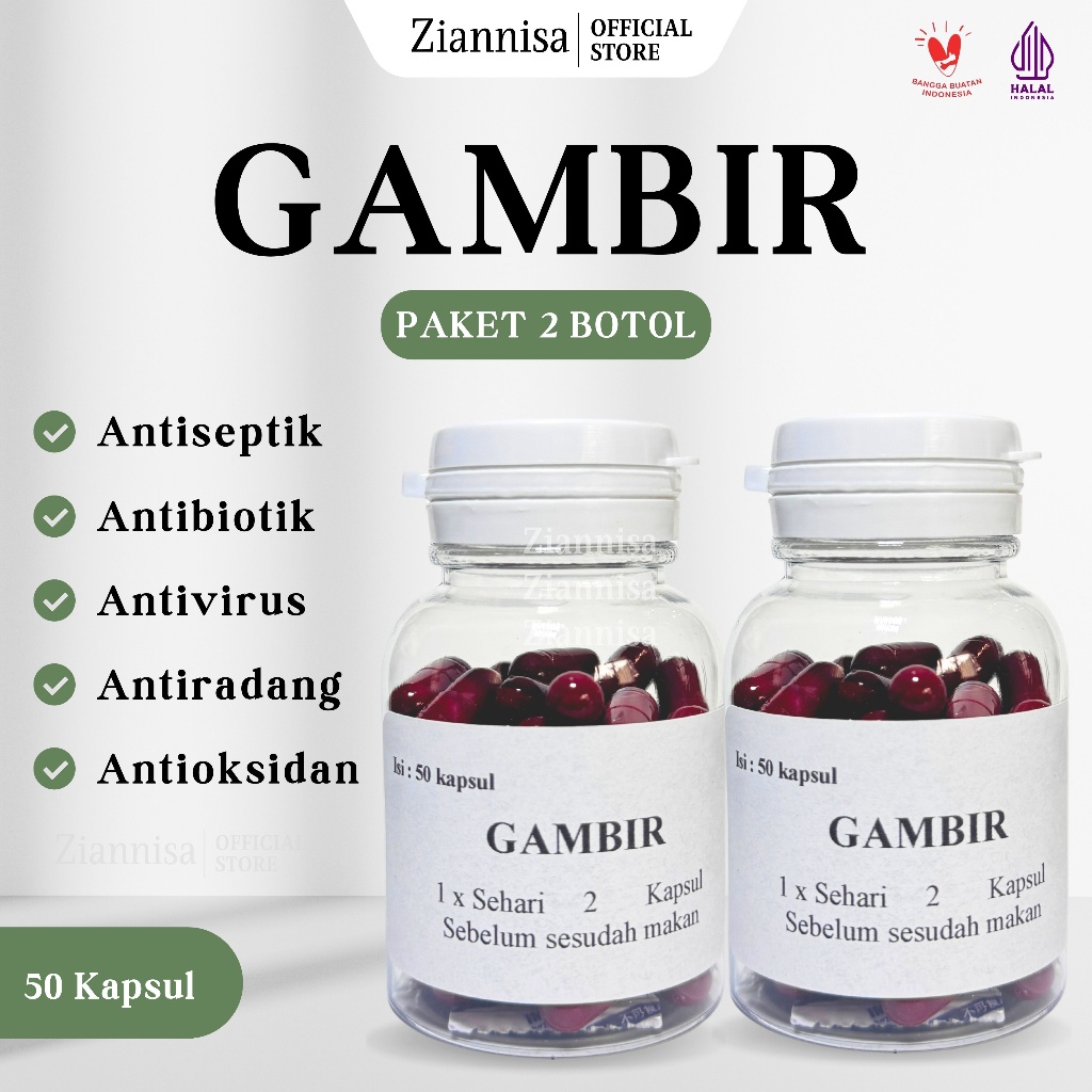 Gambir Kapsul Paket 2 Botol - Obat Herbal Alami Mengatasi Maag Asam Lambung Gerd Tukak Lambung Dll.