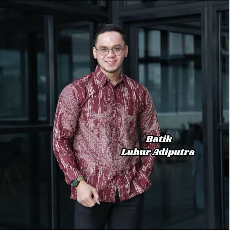 ANGSANA KAYU BURGUNDY Kemeja Batik Pria Lengan Panjang dan Pendek Katun Prima Premium