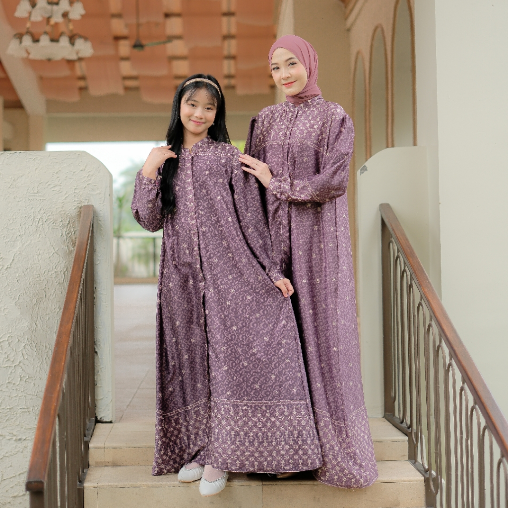 Baju By Lora - Gamis Couple Keluarga HAGYA PURPLE | Set Gamis Koko Terbaru Lebaran 2025