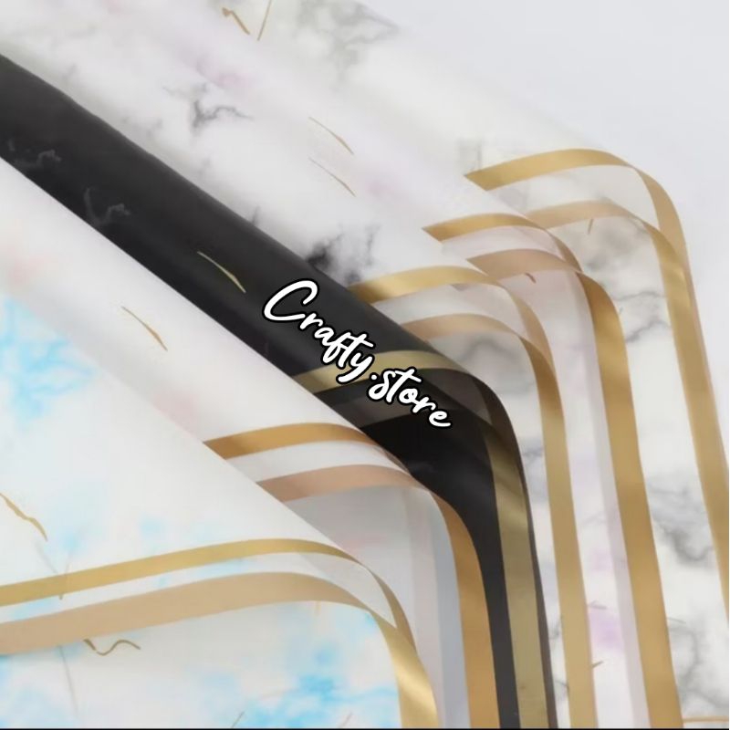 

Gold Border Marble Cellophane Flower Wrapping Paper Kertas Bungkus Buket Bunga