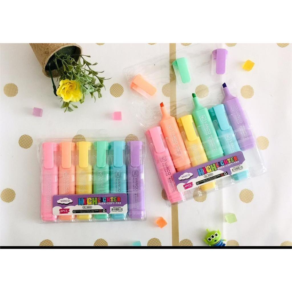 

[ Set isi 6 pcs ] Stabilo Set / Highlighter Set Vanco 6 Warna HL-6860 Warna Pastel & Cerah