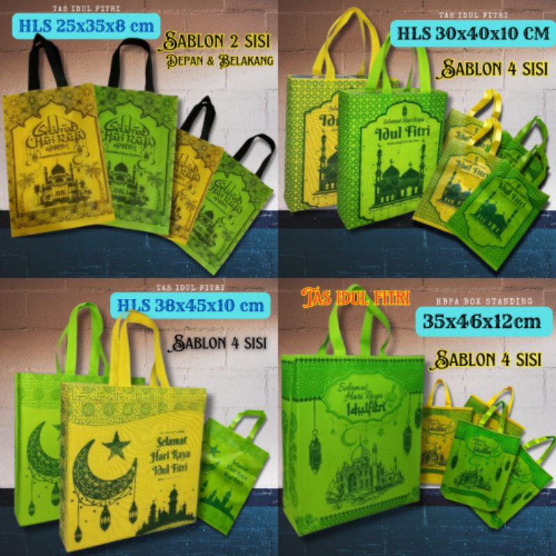 

( 12 Pcs ) Tas spunbond LEBARAN HLS 38x45x10 ,goodie bag ,tas ,spunbond,tas hampers lebaran,tas idul fitri,