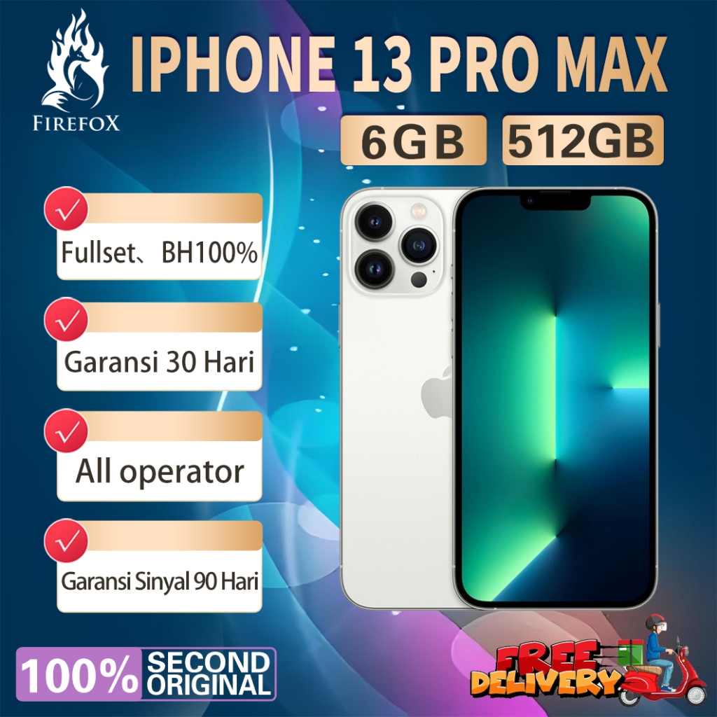 iPhone 13 Pro Max 512GB Fullset Second Original100% OLED-Bagus Mulus Normal Phone 3utools All Green