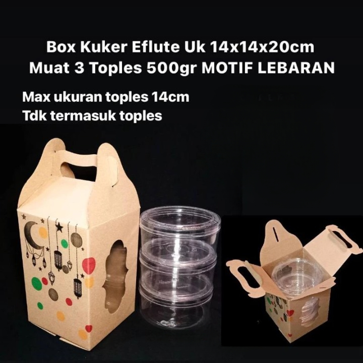 

3 Pcs Box Kue Kering Muat 3 Toples 500gram Dus Motif Balon Lubang Ukuran 14x14x20cm