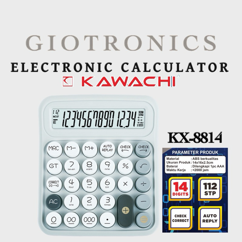 

Kalkulator Kawachi 14 Digit KX-8814 GREY / BLACK