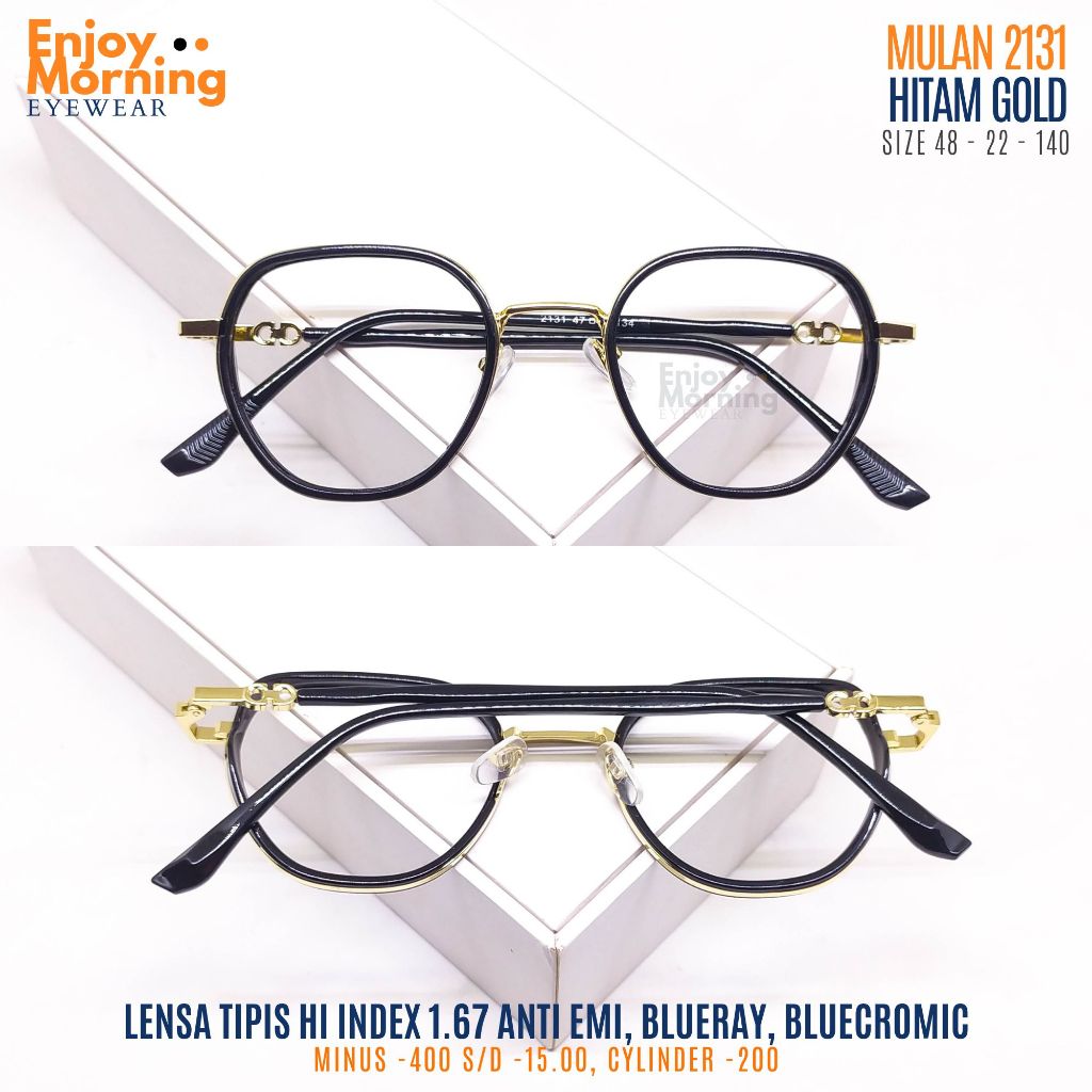 MULAN Kacamata Wanita Bulat Oval Plastik Gagang Besi Minus -4 sd -15 Silinder -2 Lensa Tipis Hi Inde