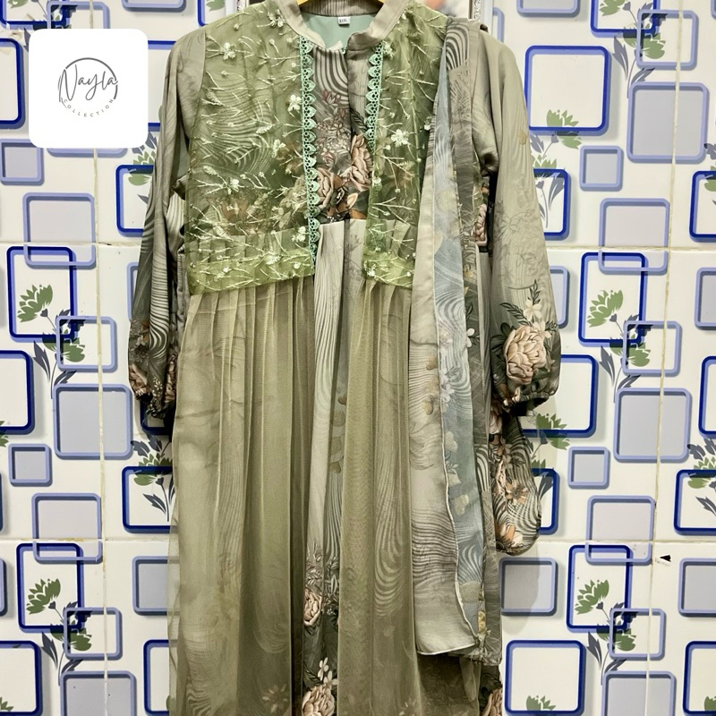 Dress tiara ceruti anak anak usia 8-12 tahun (free hijab pasmina ceruti)