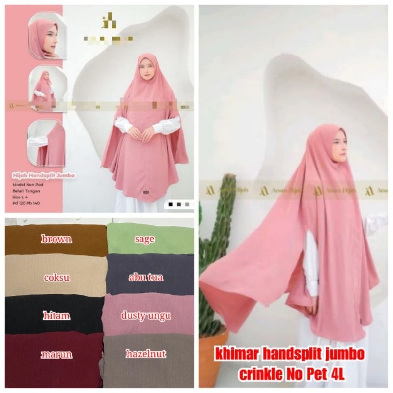 Bergo Khimar Syar'i Jumbo Crinkle Handsplit No Pet 4L/Kerudung Jumbo Crinkle XXXXL