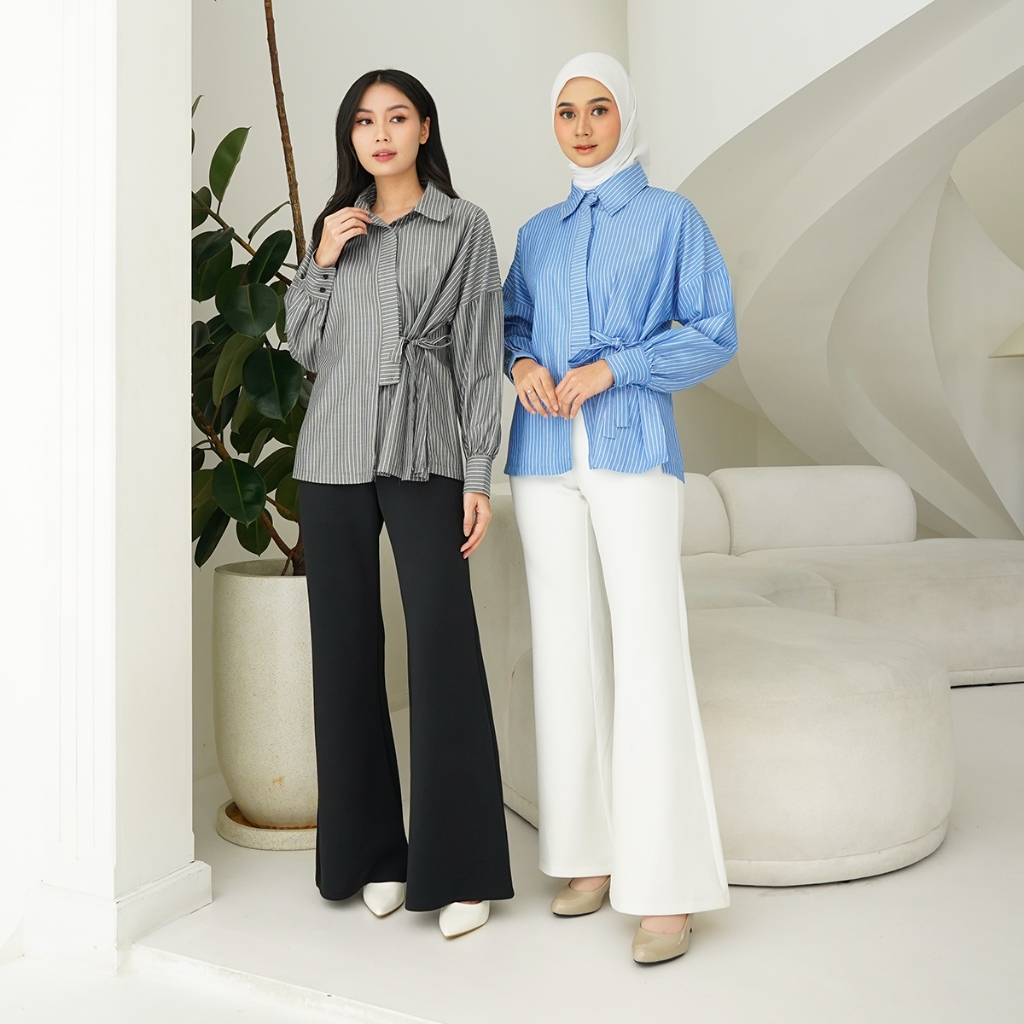 Kemeja Wanita - Kemeja Lengan Panjang Garis Nina - Atasan Baju Kerja Cewek