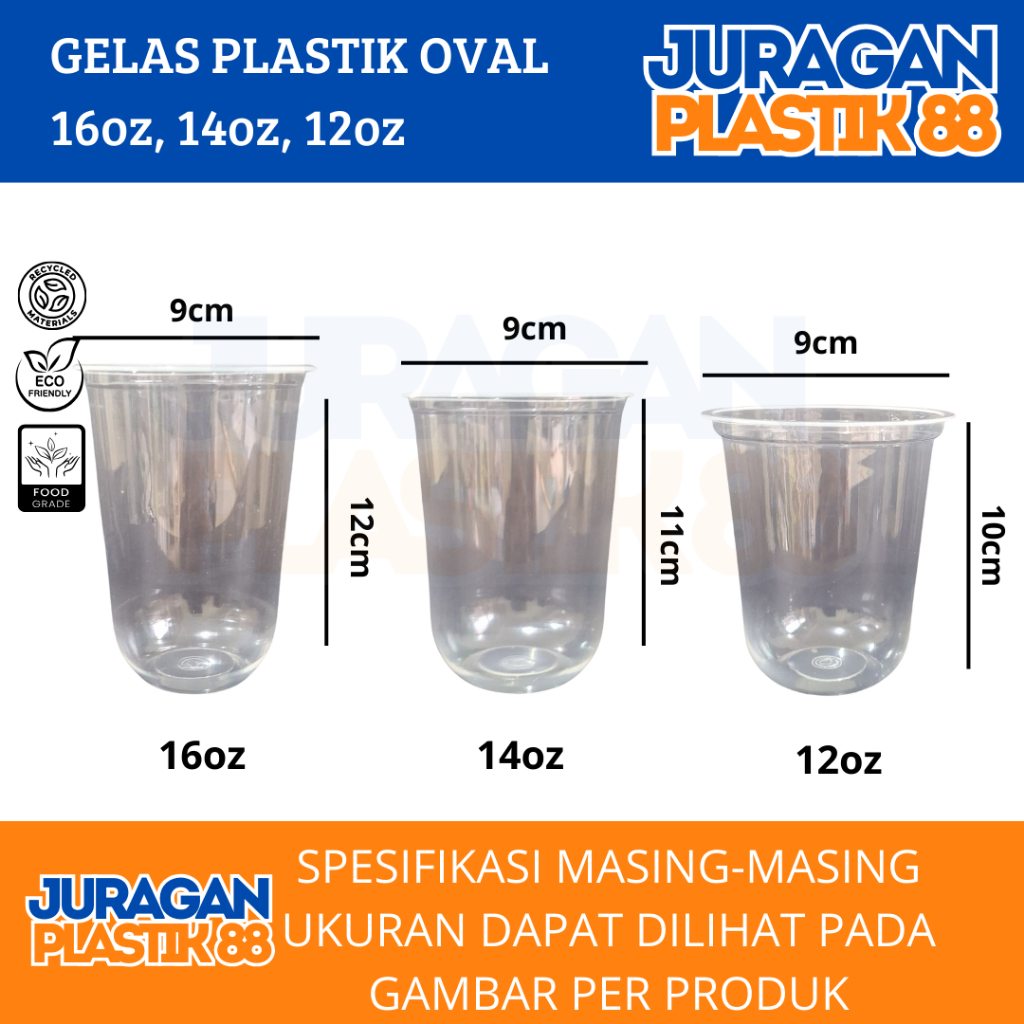 Gelas Plastik Oval 14oz Isi 50pcs / Gelas Oval /10oz 120z 140z 160z 22oz isi 50pcs