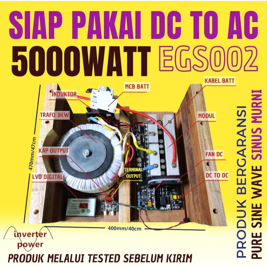 Lengkap Trafo Inverter Egs002 5000W pure sine wave inverter DC to AC  48v