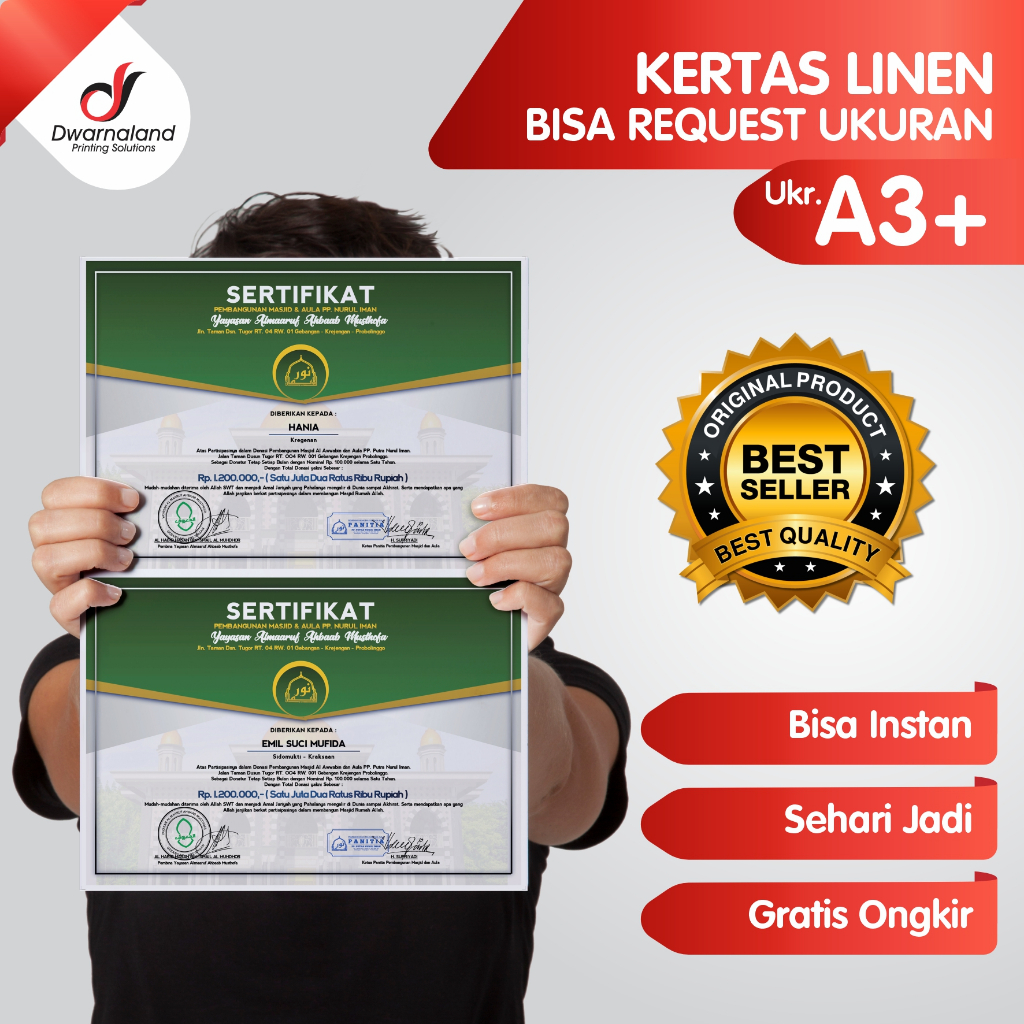 

CETAK SERTIFIKAT CETAK PIAGAM MURAH BAHAN LINEN TEKSTURE JERUK FULL COLOUR