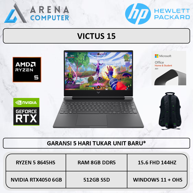 HP Victus 15 Ryzen 5 8645HS RTX4050 8GB 512GB W11 OHS 15.6 FHD 144Hz