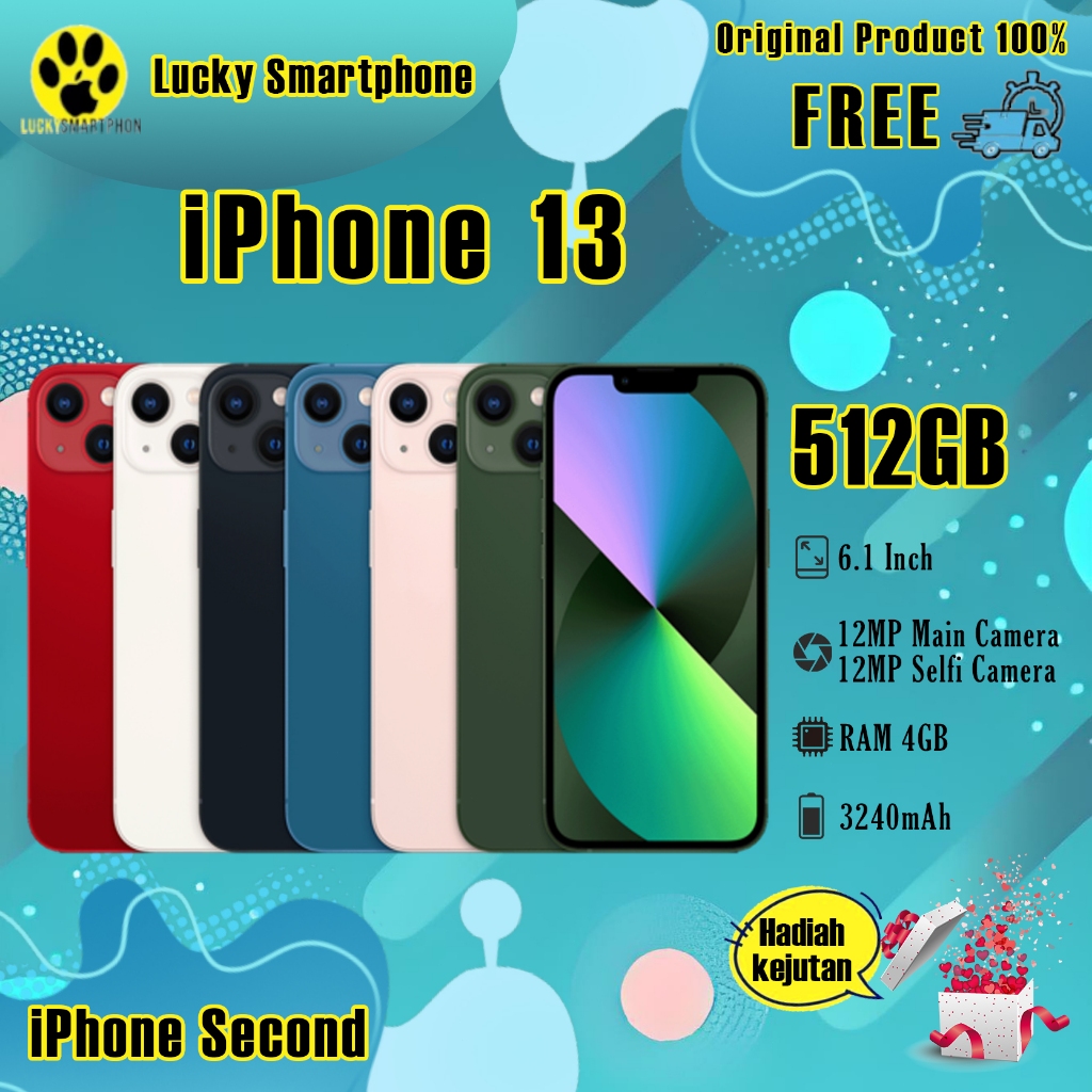 iPhone 13 512GB Second Original100% INTER 6.1"OLED-Ori Mulus Fullset LikeNew Phone 3utools All Green