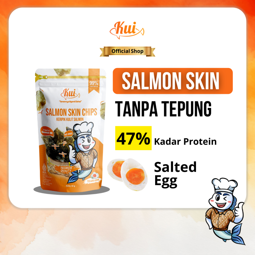 

KUI Salmon Skin No Msg / MPASI Keripik Kulit Ikan Salmon Premium Tanpa Tepung / Telur Asin