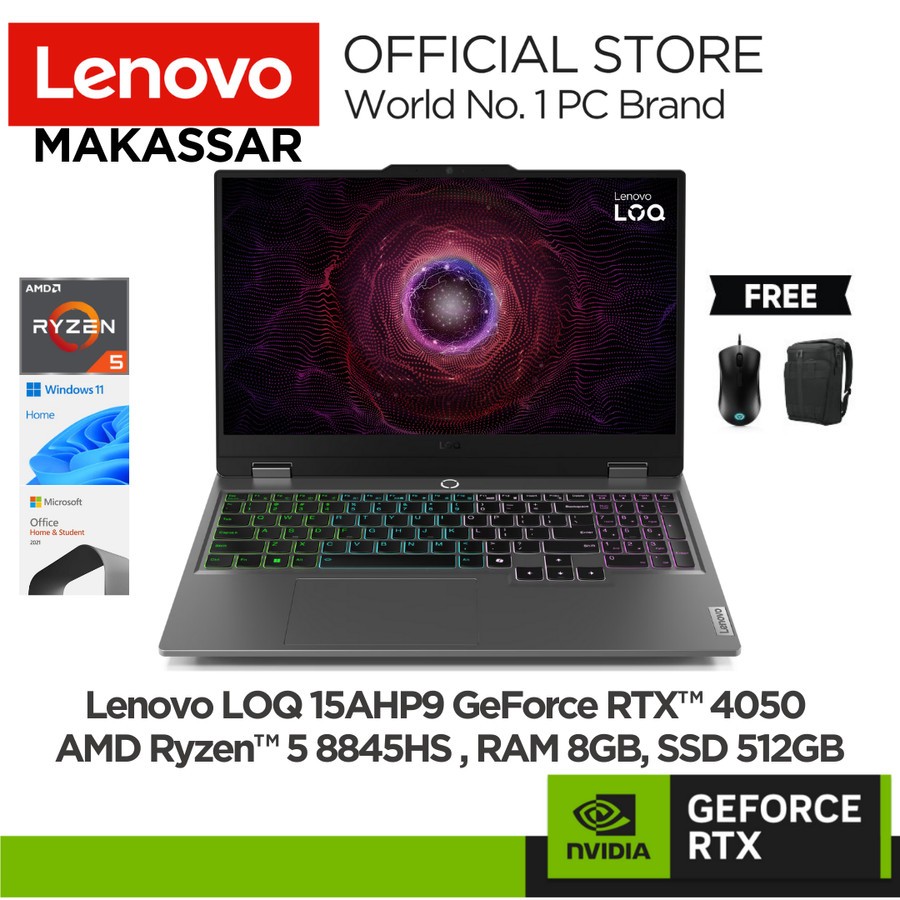 Lenovo LOQ 15AHP9 Ryzen 7 8845HS 8GB 512GB RTX 4050 6GB W11+OHS (83DX0038ID)