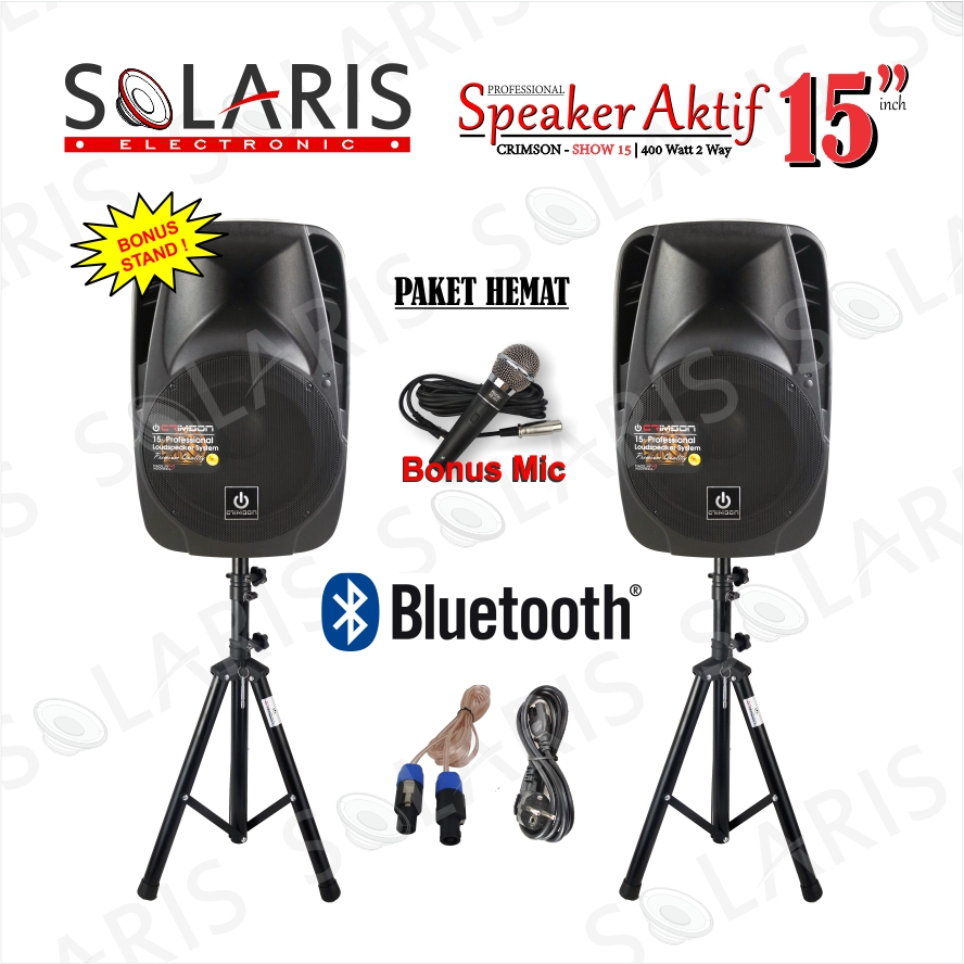 PAKET KOMPLIT SPEAKER AKTIF 15 inch BLUETOOTH CRIMSON SHOW 15