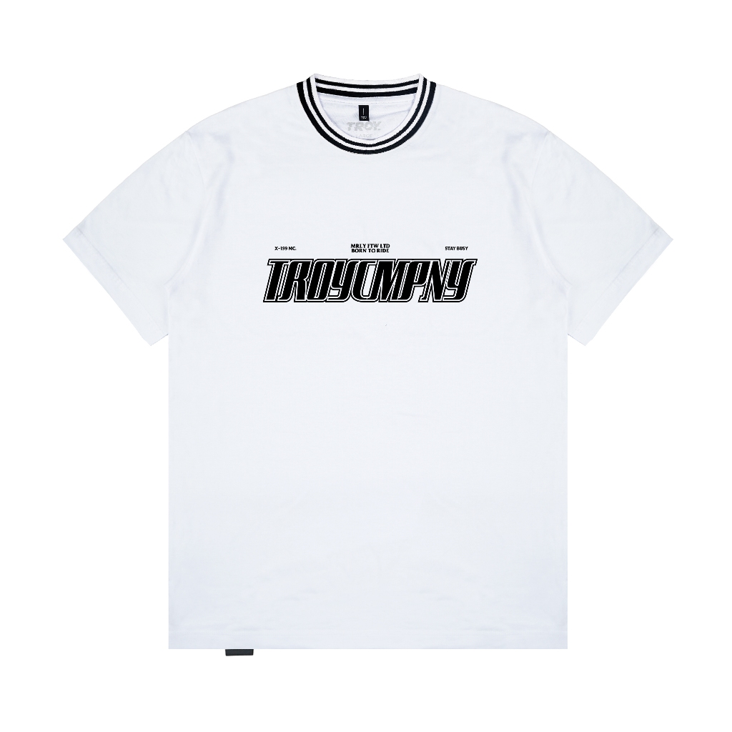 Troy Company Neck Strip Tshirt White Vivere Equitare - Kaos Lengan Pendek Kaos Putih KST 3039-2B2W