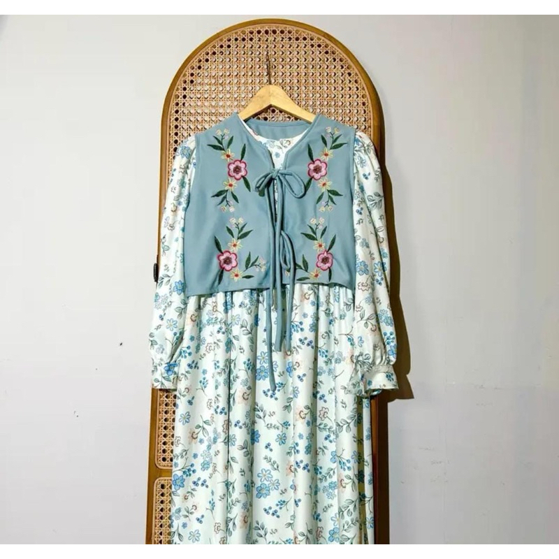 Gamis Motif Bunga + Rompi Bordir – Elegan, Modis & Nyaman | Gamis Wanita Muslimah