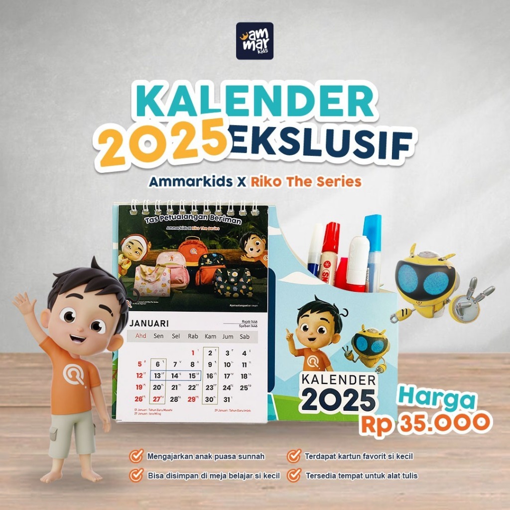 

AMMARKIDS x RIKO THE SERIES - Kalender Meja 2025 Eksklusif untuk Anak Muslim Tahun Hijriyah Masehi
