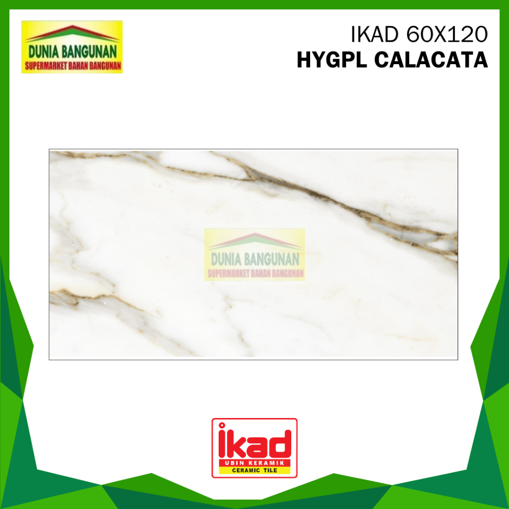 Granit 60x120 IKAD HYGPL Calacata  Granit Lantai Motif Putih Corak Emas Abu Marmer Glossy / Granit D