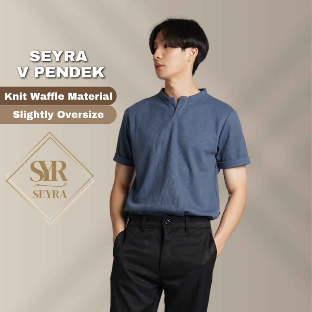 SEYRA V PENDEK ATASAN PRIA | Baju Atasan pria lengan pendek kerah v neck bahan uniqlo waffle knit