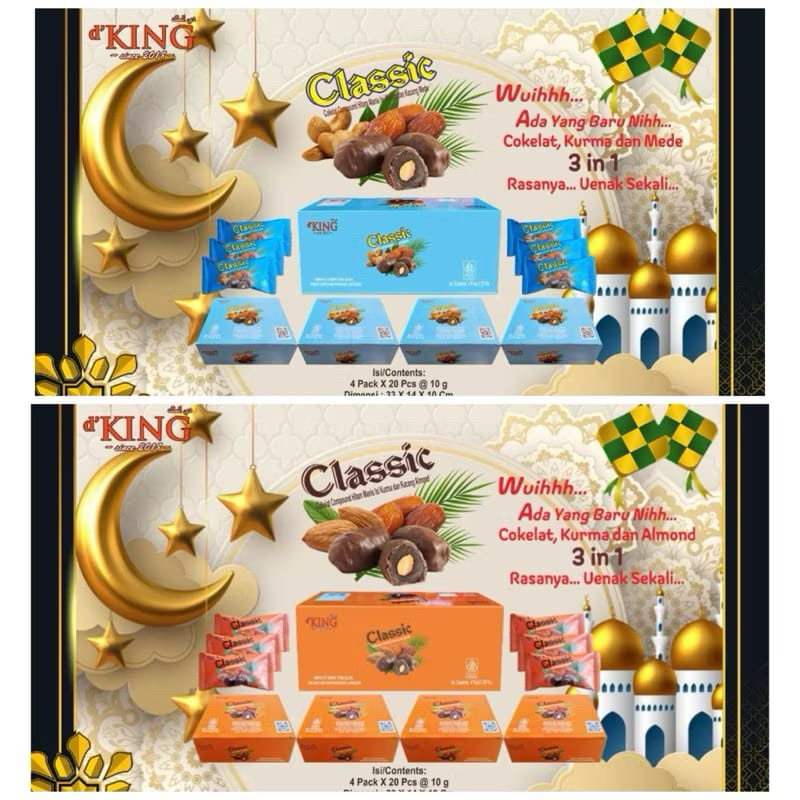 

Classic D’King Cokelat Kurma isi Kacang almond dan kacang mede - Coklat Kurma