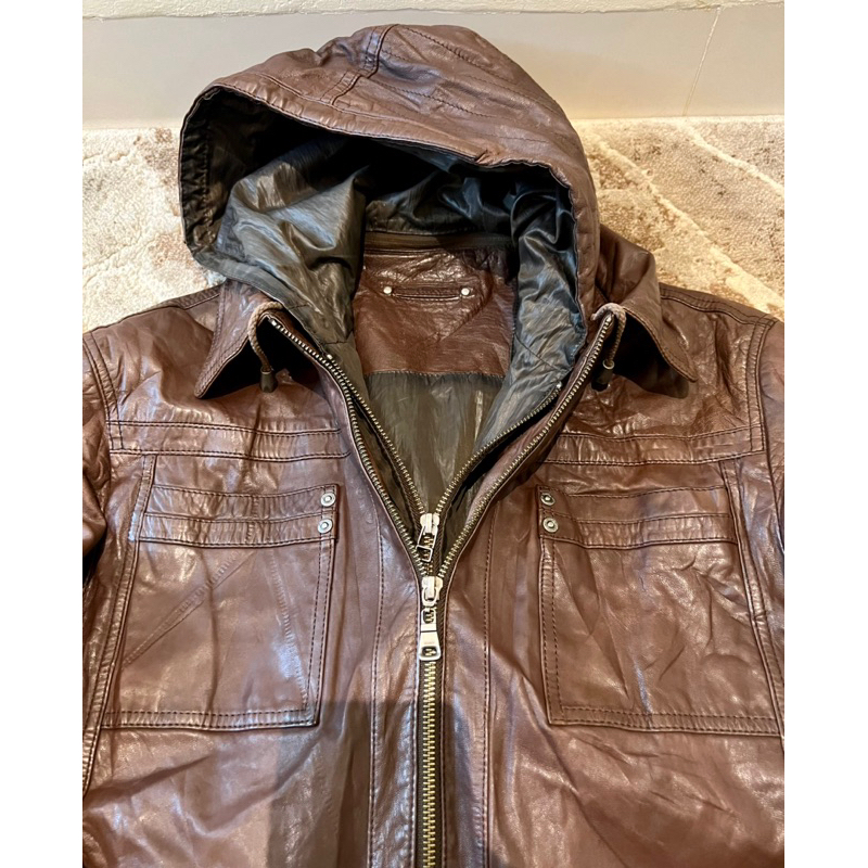 Leather Jacket Jaket Kulit Vintage Trucker Hoodie Second Preloved