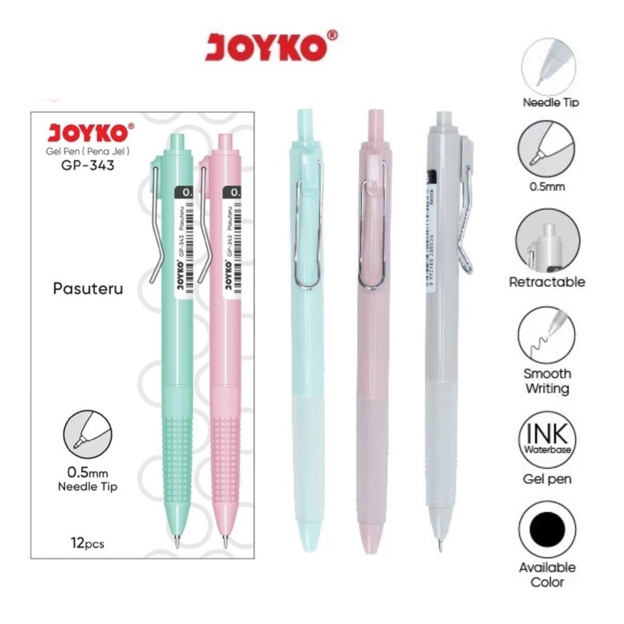 

[ BOX / 12 PCS ] GELPEN PULPEN PENA JOYKO GP-343 PASUTERU 0.5 mm