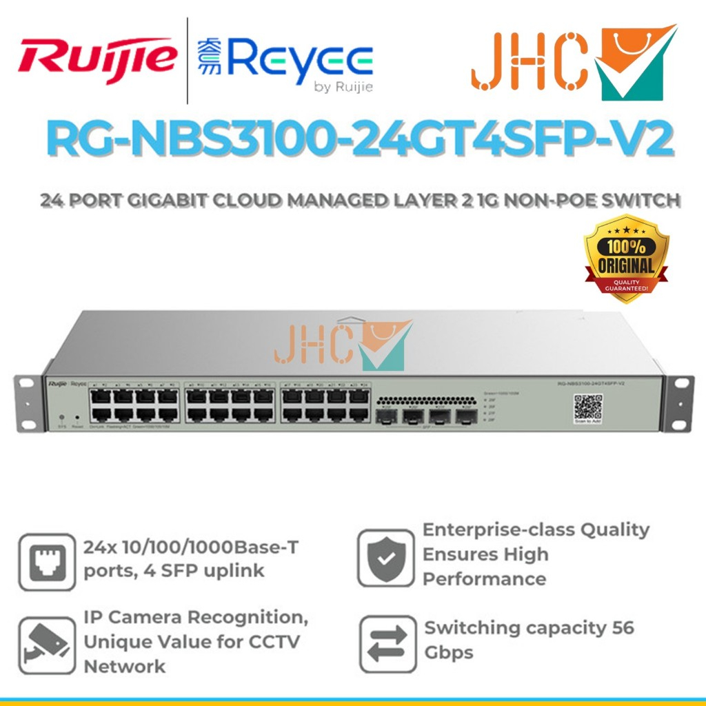 RUIJIE RG-NBS3100-24GT4SFP-V2 Gigabit Layer 2 Cloud Managed Non-PoE Switch 24-Port RJ45 4 SFP