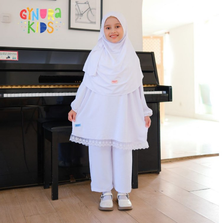RAGGAKIDS - Setelan Putih Anak Perempuan - One Set Anak Perempuan - Baju Umroh Anak Perempuan
