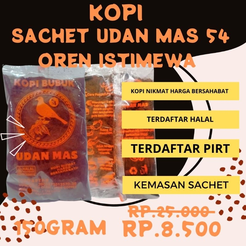 

KOPI SACHET UDAN MAS OREN / MERAH 150 GRAM KEMASAN EKONOMIS