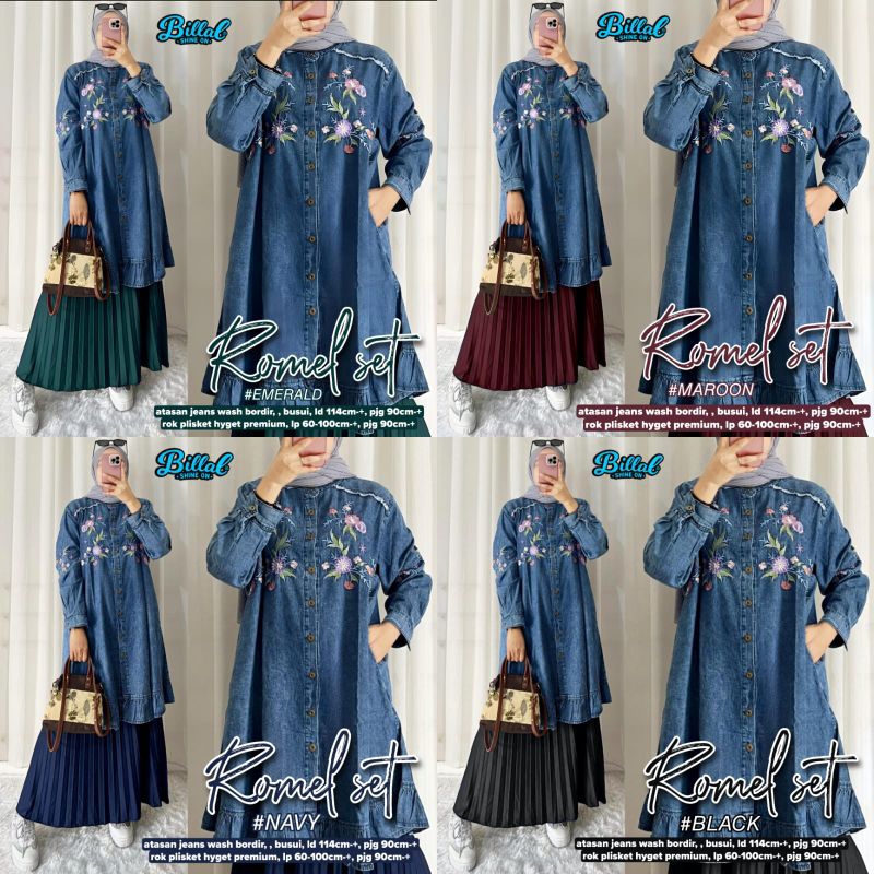 SETELAN ROK WANITA PLISKET ATASAN JEANS