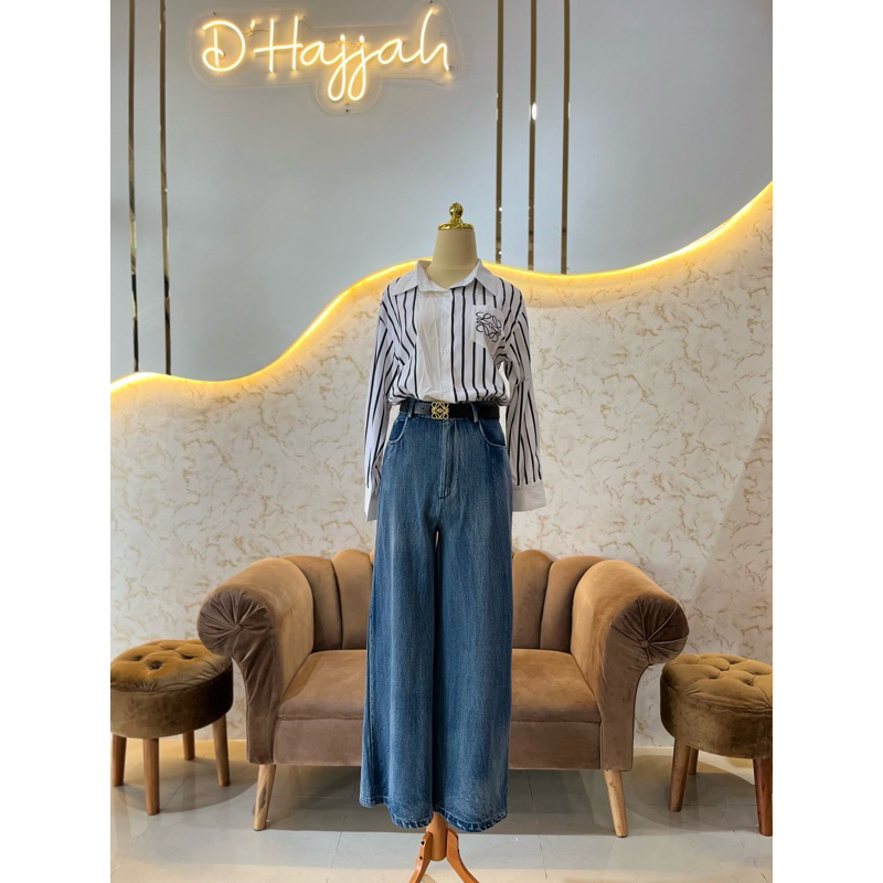 one set kemeja & kulot jeans BKK