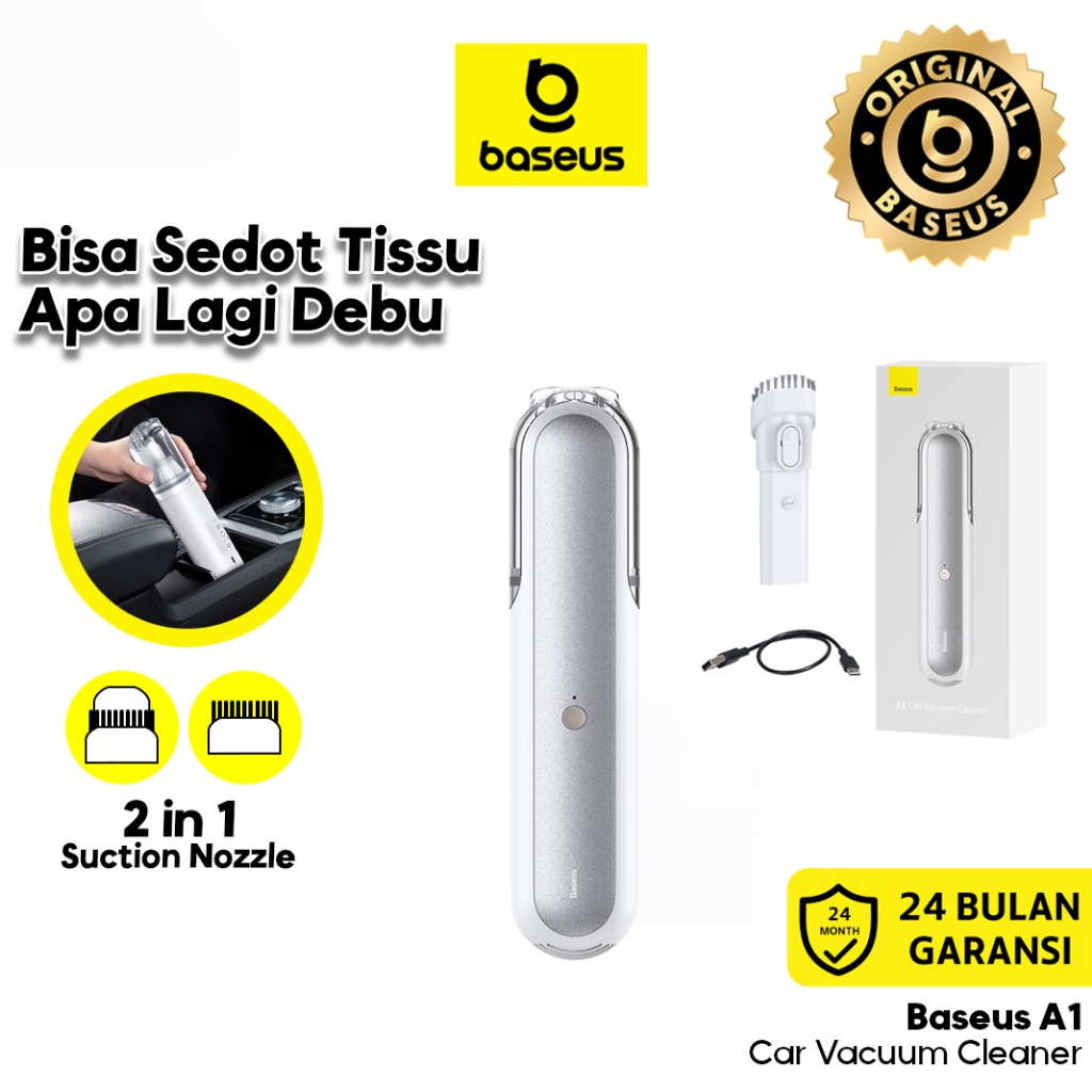 Baseus Car Vacuum A1 Penyedot Debu Mobil Kamar Sofa Tekanan Tinggi Cleaner White