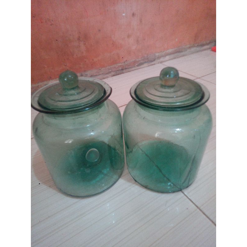 sepaket toples lodong lawasan jadul ukuran sedang warna hijau