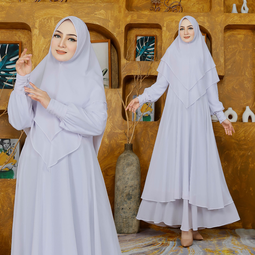 Biyai - Gamis Syari Wanita Set Khimar Elegan Untuk Umroh Haji Bahan Ceruti Premium