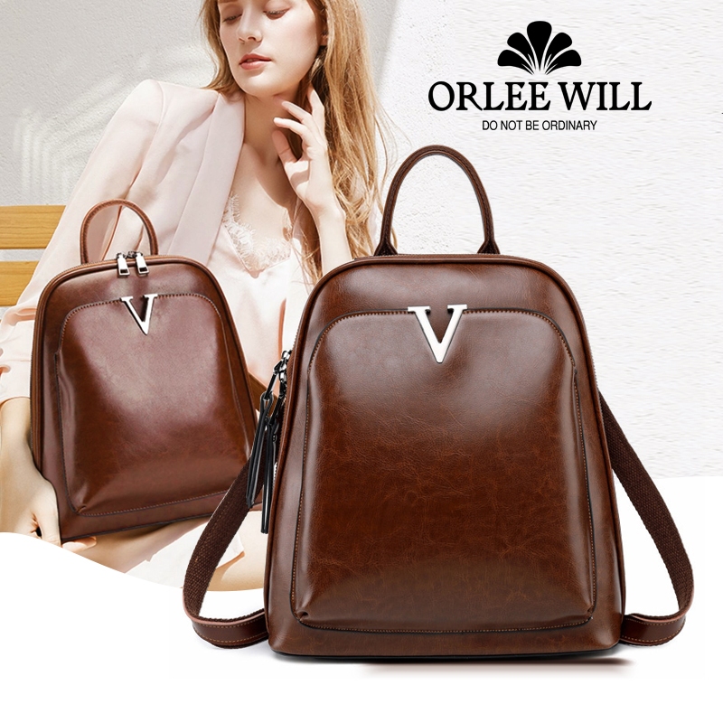 ORLEE WILL Tas Ransel Wanita Import Kulit Sapi Waterproof OL-10