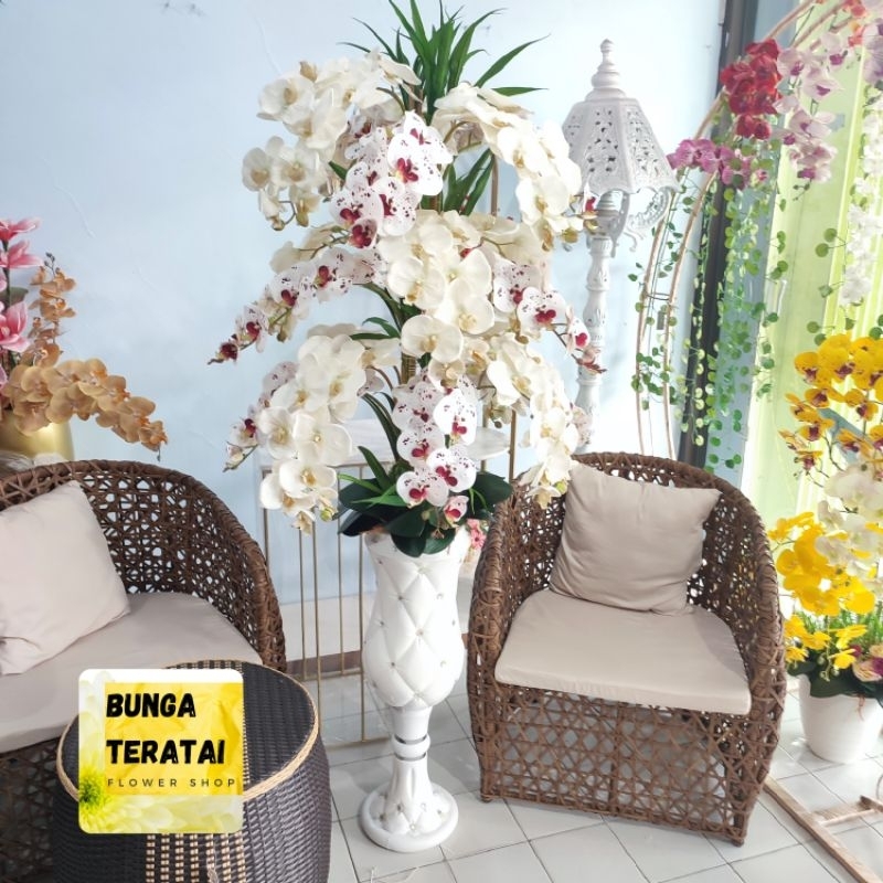 BUNGA ANGGREK LATEX ARTIFICIAL JUMBO SET POT RTN DEKORASI BUNGA SUDUT JUMBO